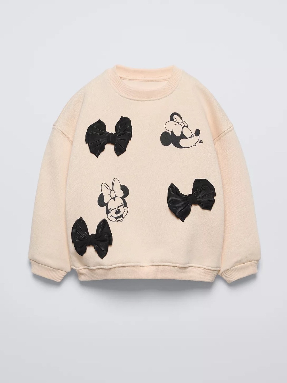 Zara Cream Sweatshirt with Black Minnie Bow Appliqués